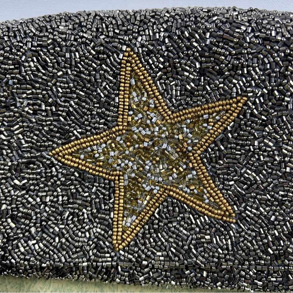 Moyna Black Beaded Crossbody with Gold Star (B0065)